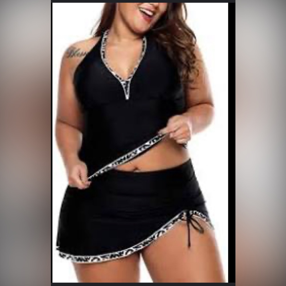 KEASUZY Swim Tankini Set. Size 3XL. Halter Style  Black / Animal Print. NWOT